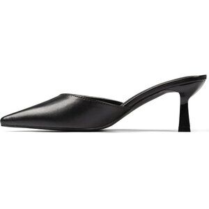 Women's Black Kitten Heels Closed Pointed Toe Stiletto Heels Black Mules